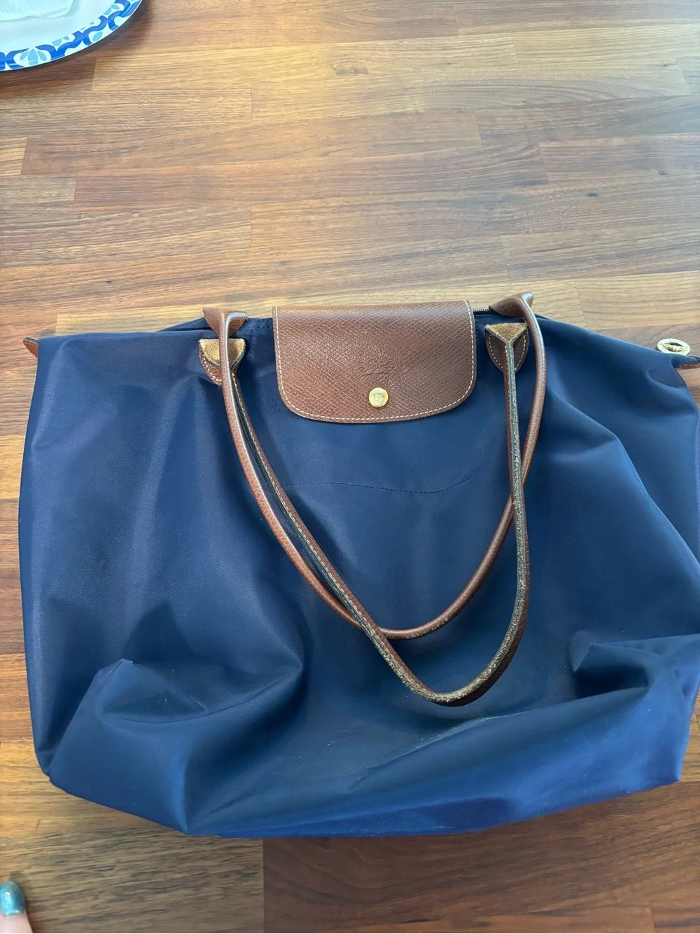Longchamp Navy Pliage medium tote